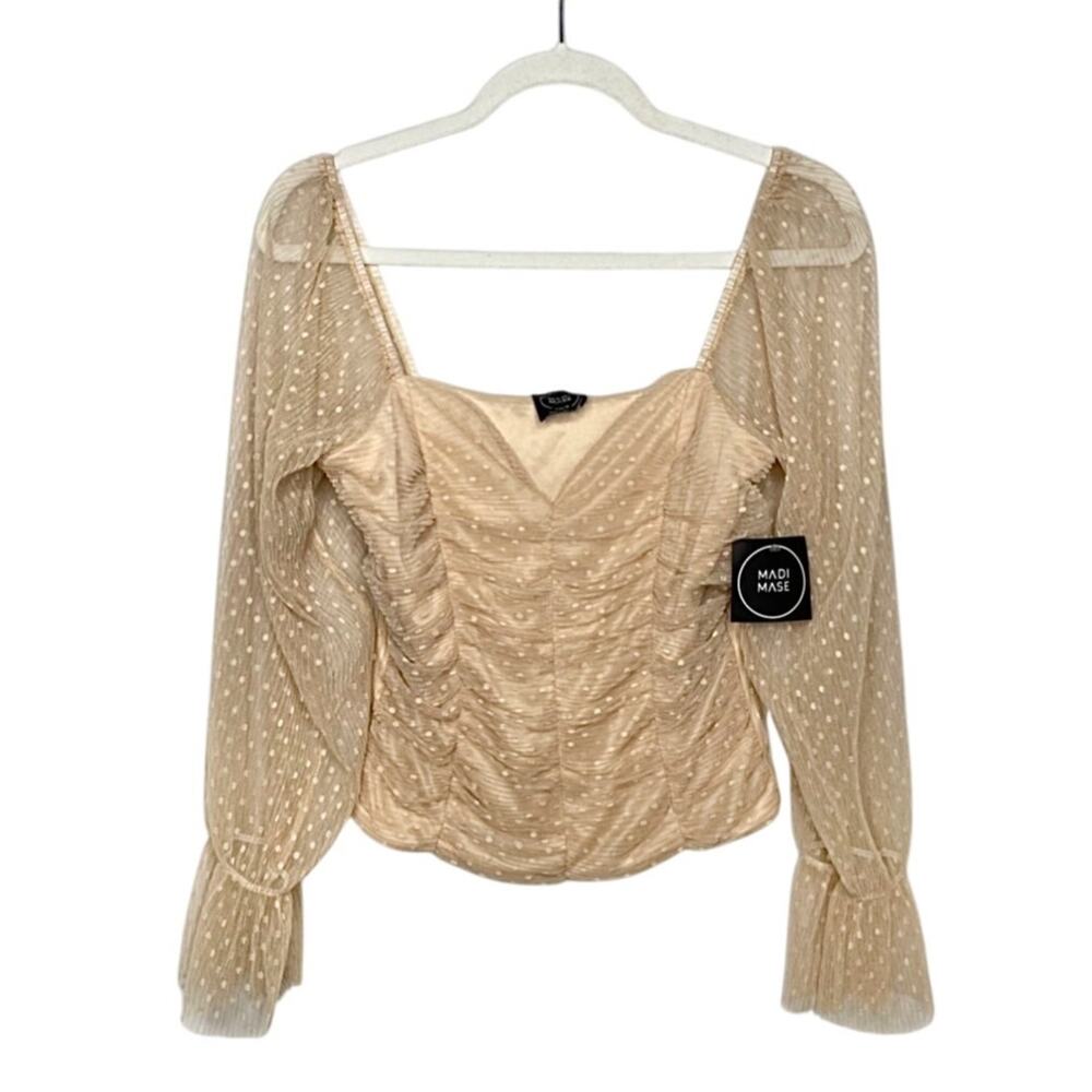 Madi Mase Bordeaux Corset Swiss Dot Cinderella Top Long Sleeve Nude Size Medium